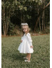 Long Sleeves Ivory Satin V Back Flower Girl Dress